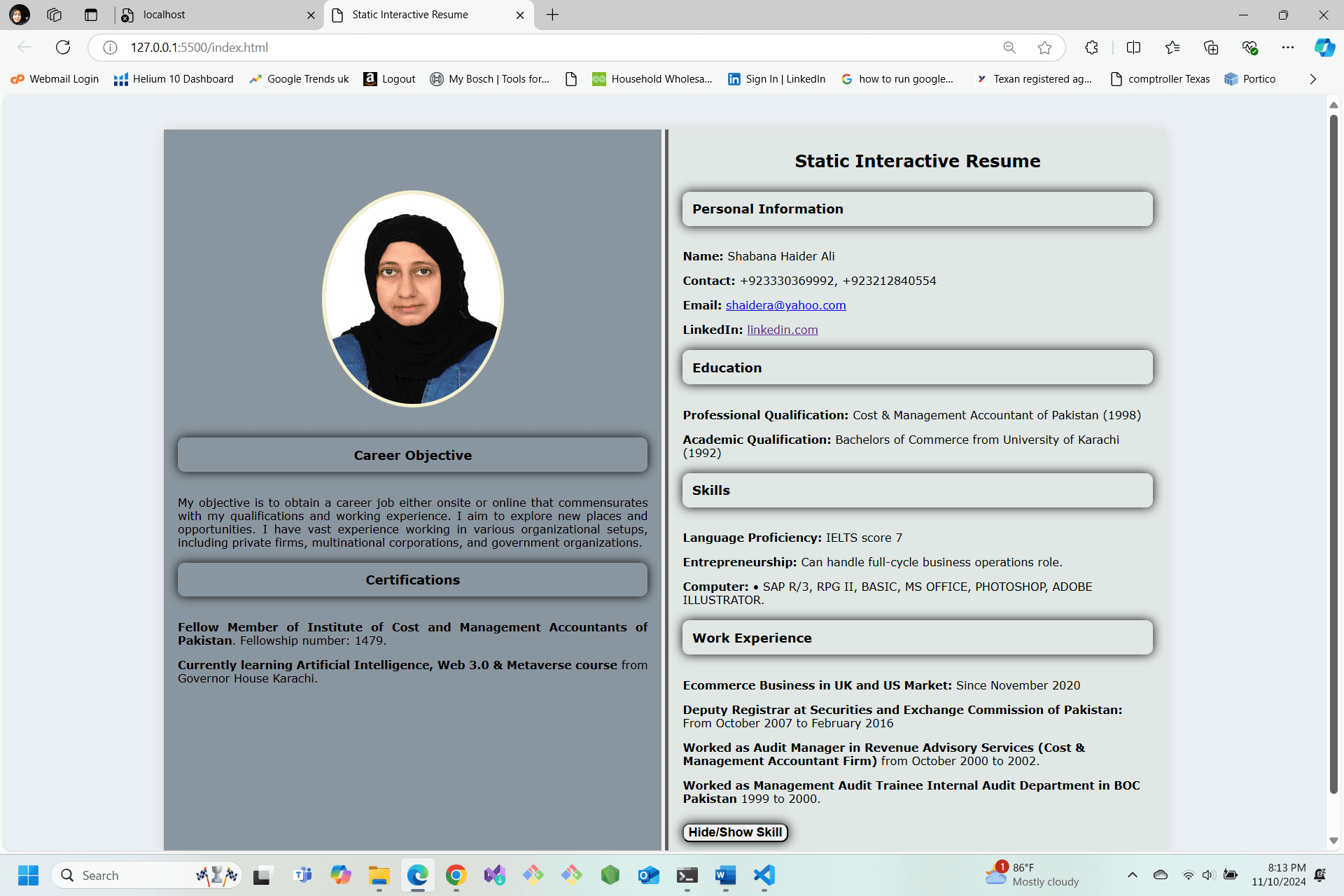 Static Interactive Resume